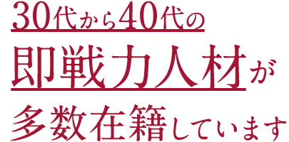 30代から40代の即戦力人材が多数在籍しています